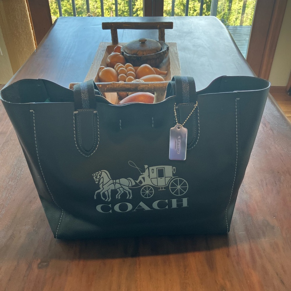 Coach Derby dark blue Leather Logo Tote with Silver Tag